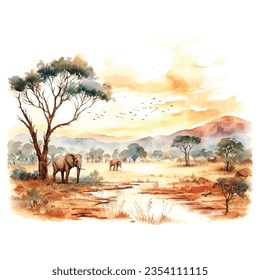 Beautiful landscape africa watercolor, great design for any purposes.