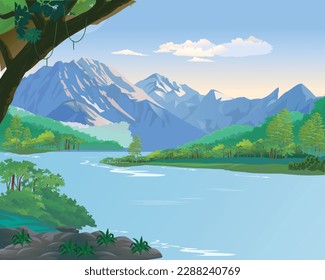 beautiful landscape backdrop template forest river