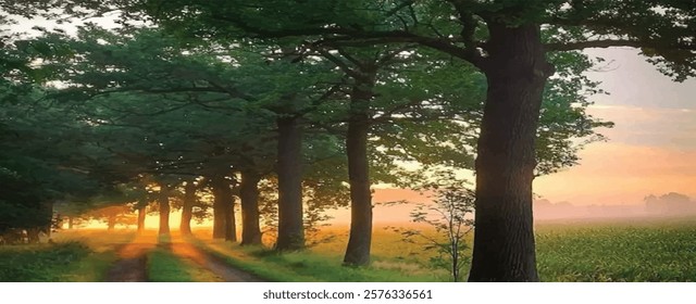 Beautiful Landscape Background morning sun light with tree vector