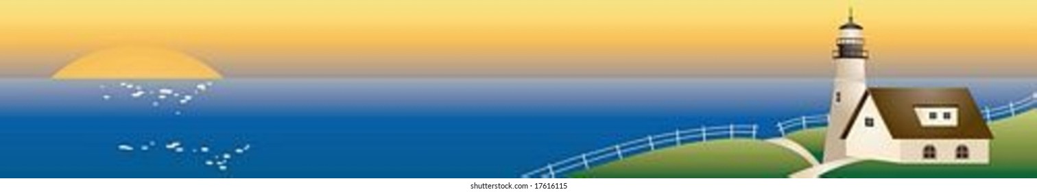 Beautiful Landscape Banner - with happy travel on summer vacation background with romantic orange sky at sunset : vector illustration
