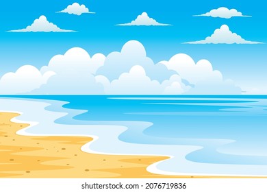 Beautiful landscape. Beautiful beach scene with charming cloudy clouds vector illustration