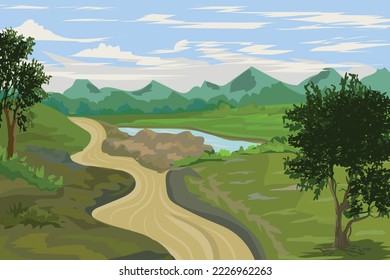 Beautiful landscape colorful nature scene flat design background template vector illustration