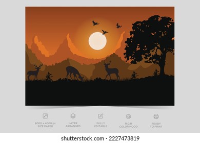 Beautiful landscape colorful river side nature scene flat illustration background design template