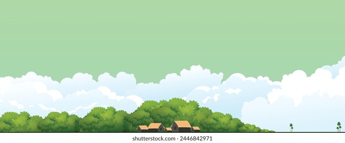 Beautiful Landscape colorful scene rural horizontal paranomic view vector banner web background wallpaper