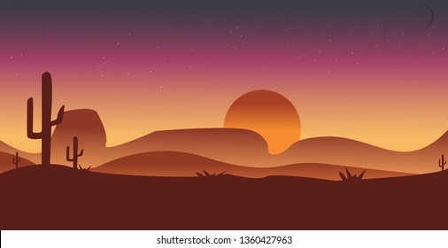 beautiful landscape with colorful sky and sunrise , vector illustration