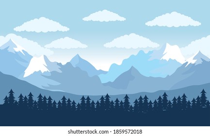 beautiful landscape day forest scene with mountains vector illustration design