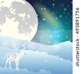 Beautiful landscape with deer and moon. Eps 10.