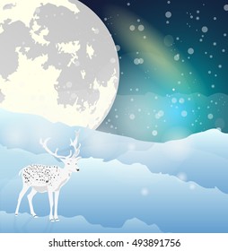 Beautiful landscape with deer and moon. Eps 10.