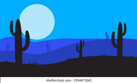 beautiful landscape of desert landscape with cactus mountains, abstract desert background vector illustration template suitable for landing page banner magazin poster 