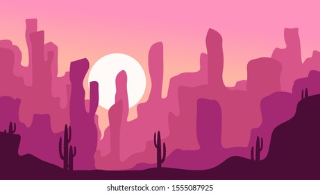 beautiful landscape of desert landscape with cactus mountains, abstract desert background vector illustration template suitable for landing page banner magazine poster 
