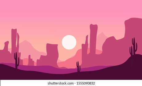 beautiful landscape of desert landscape with cactus mountains, abstract desert background vector illustration template suitable for landing page banner magazine poster 