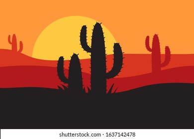 beautiful landscape of desert landscape with cactus mountains, abstract desert background vector illustration template suitable for landing page banner magazin poster 