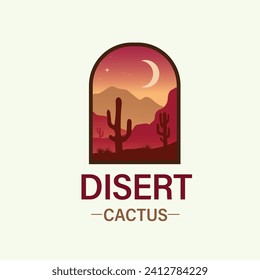 beautiful landscape of desert landscape with cactus mountains, abstract desert background vector illustration