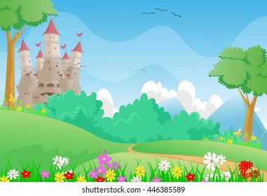 Beautiful Landscape With Fairy Tale Castle 