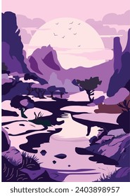 Beautiful landscape fantasy art for anime vector illustration