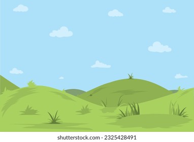 Beautiful landscape of farm field - Vector illustration of a rural summer meadow on a sunny day in flat cartoon style
