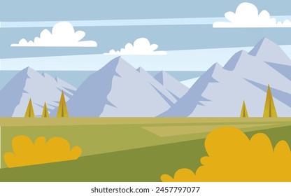 Beautiful landscape. Flat illustration. Mountains Forest. Autumn.