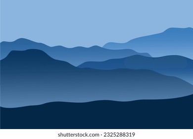 Beautiful landscape, foggy fog on the mountainside. Abstract gradient background, vector illustration. Mountain landscape. Mountainous terrain. Vector illustration. Abstract background.