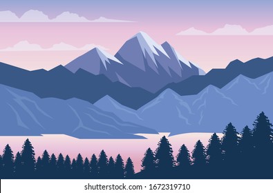 beautiful landscape with forest and mountains vector illustration design