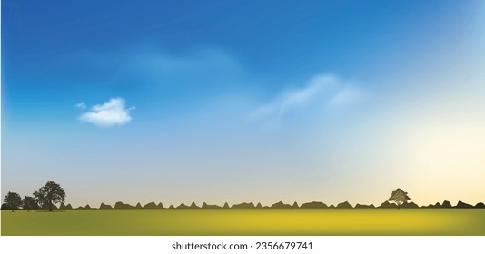 beautiful landscape with grass and blue sky vector background wallpaper