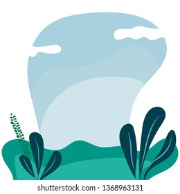 Beautiful landscape with grass and bushes. Flat cartoon style vector illustration.