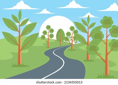 Beautiful landscape. Green and fresh natural scenery with a highway through it 