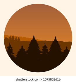 beautiful landscape with a hill with light forests at sunrise