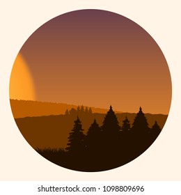 beautiful landscape with a hill with light forests at sunrise