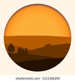 beautiful landscape with a hill with light forests at sunrise