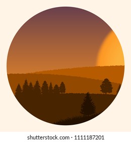 beautiful landscape with a hill with light forests at sunrise