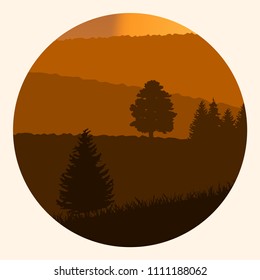 beautiful landscape with a hill with light forests at sunrise