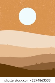 Beautiful landscape of hills scenery background design in brown color. Suitable for poster and wall decoration.