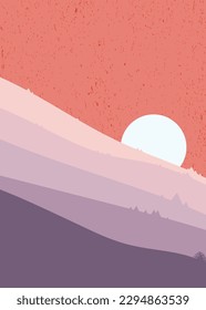 Beautiful landscape of hills scenery background design in pastel color. Suitable for poster and wall decoration.