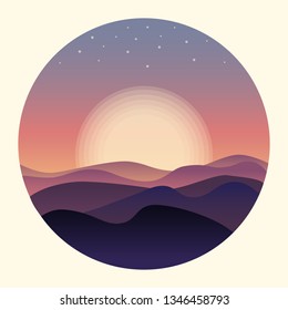 Beautiful landscape hills sunset sunrise sky vector illustration