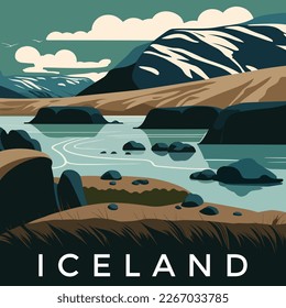 Beautiful landscape of Iceland. Vector illustration.