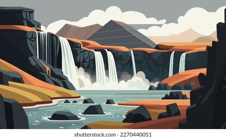 Beautiful landscape of Iceland. Vector illustration.