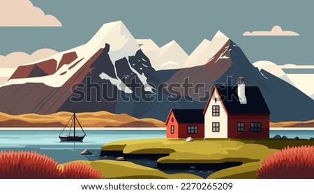 Beautiful landscape of Iceland. Vector illustration.