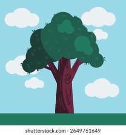 Beautiful landscape illustration with a lonely tree in an open field under a bright sky. Perfect for posters, backgrounds, wallpapers, or nature themes.