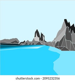 beautiful landscape illustration of mountains in the wide ocean in winter