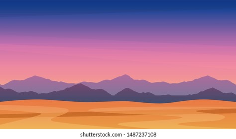 Beautiful landscape illustration of twilight mountains, free EPS vector art. Scenic panorama of mountains at dusk