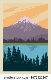 beautiful landscape with lake and forest scene vector illustration design