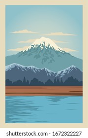 beautiful landscape with lake and mountain scene vector illustration design