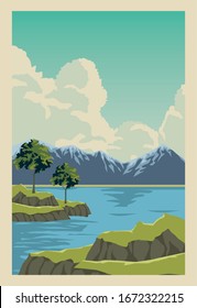 beautiful landscape with lake scene vector illustration design