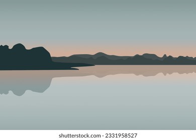Beautiful landscape with lake. Vector illustration in flat style.