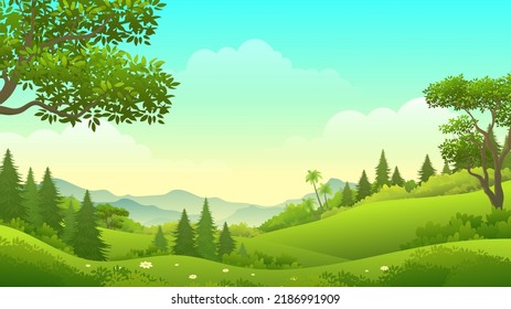 Beautiful landscape with lush green fields vector illustration