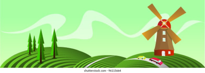 Beautiful landscape and the mill