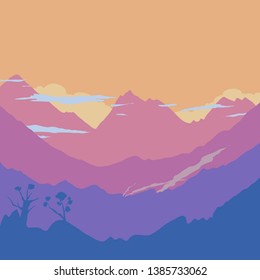 Beautiful landscape, misty fog on mountain slopes. Abstract gradient background, vector illustration. 