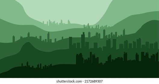 beautiful landscape, misty fog on mountain slopes. abstract gradient background, vector illustration.