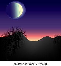 beautiful landscape in the moonlight illustration