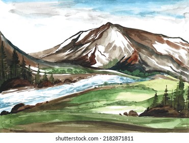 	
Beautiful landscape mountain hand draw painting background